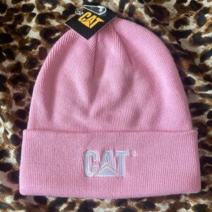 Brand New Caterpillar CAT Pink Knit Cuffed Beanie Hat White Embroidered Logo